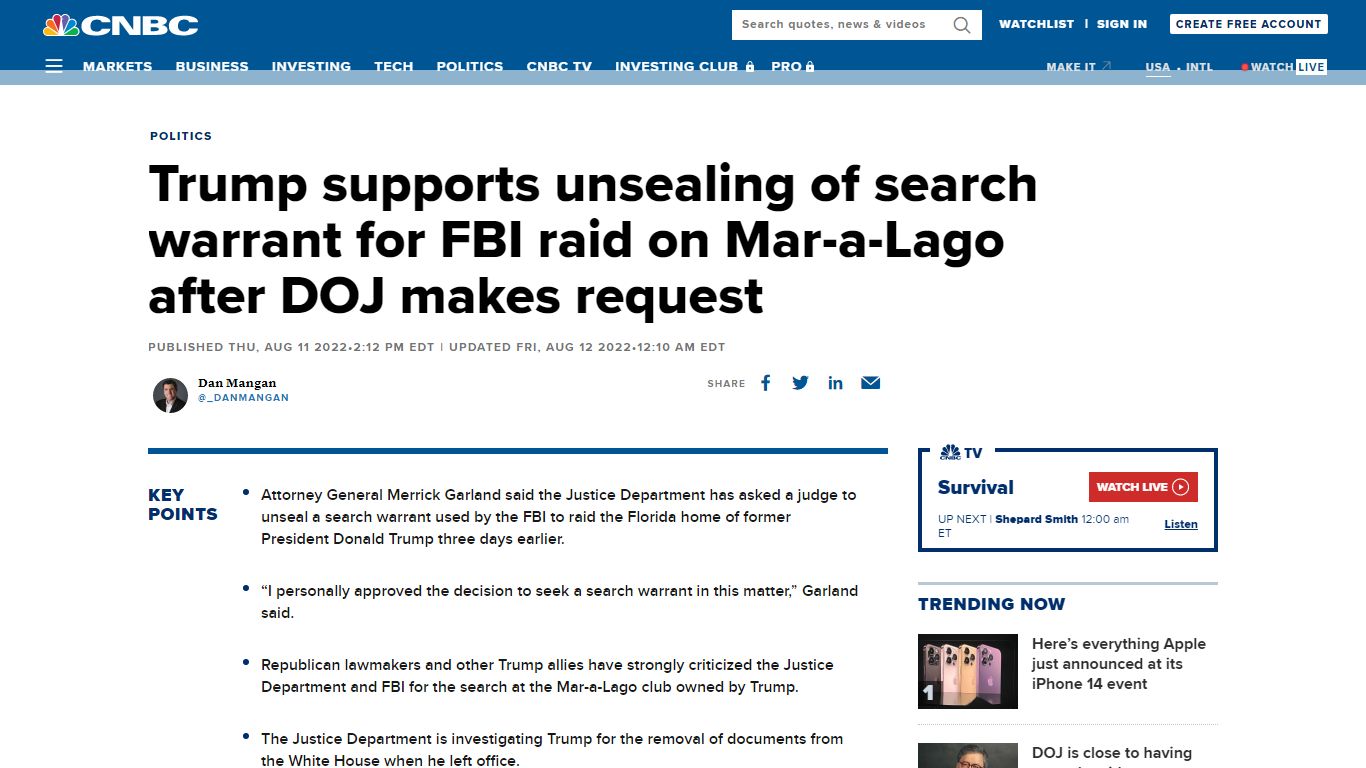 Trump search warrant: DOJ, former president ask for unsealing of FBI ...